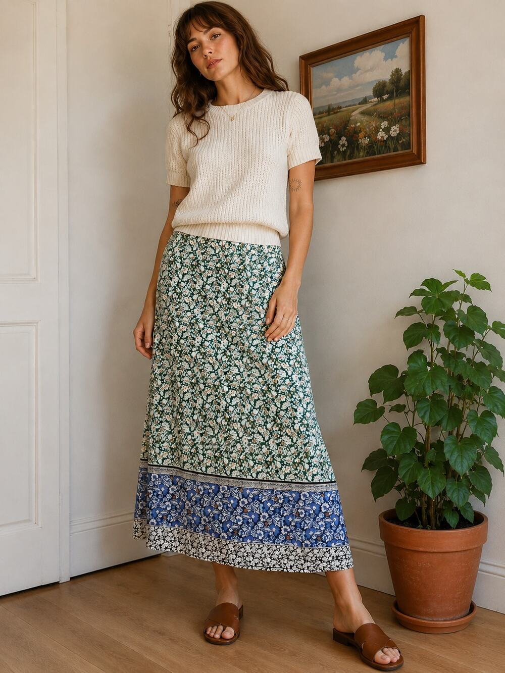 J.Jill Meadow Floral Midi Skirt Petite Medium NWT